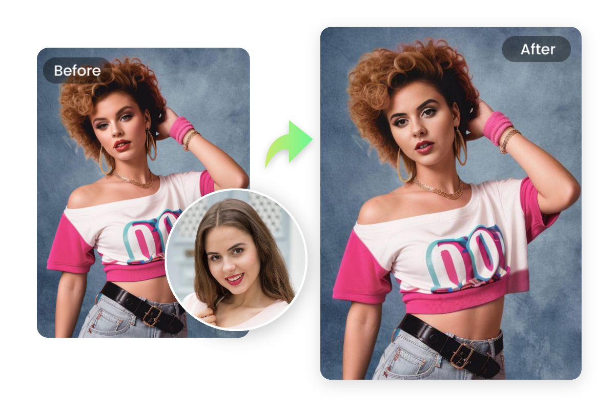 將女性臉與另一名卷發(fā)女性交換